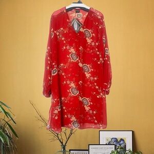 Floral Red Sheer Dress